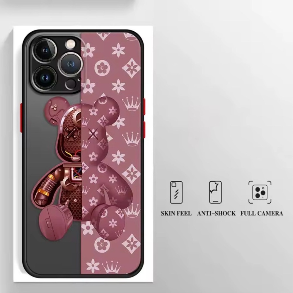 iPhone 16 Pro Max Case Burgundy Red 3D Bear Shockproof